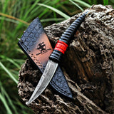Handmade Black Horn Damascus Steel Skinner with Leather Cover