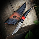 Handmade Black Horn Damascus Steel Skinner with Leather Cover