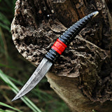 Handmade Black Horn Damascus Steel Skinner with Leather Cover