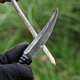 Handmade Black Horn Damascus Steel Skinner with Leather Cover