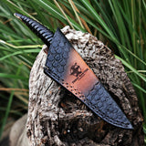 Handmade Black Horn Damascus Steel Skinner with Leather Cover