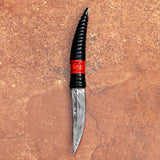 Handmade Black Horn Damascus Steel Skinner with Leather Cover