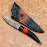 Handmade Black Horn Damascus Steel Skinner with Leather Cover