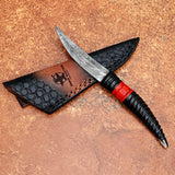 Handmade Black Horn Damascus Steel Skinner with Leather Cover