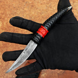 Handmade Black Horn Damascus Steel Skinner with Leather Cover