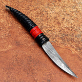Handmade Black Horn Damascus Steel Skinner with Leather Cover