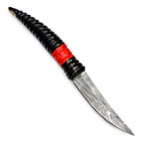 Handmade Black Horn Damascus Steel Skinner with Leather Cover