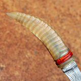 Handmade Ivory Horn Damascus Steel Skinner with Leather Cover