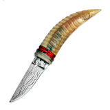 Handmade Ivory Horn Damascus Steel Skinner with Leather Cover