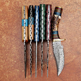 Set of 06 Handmade Damascus Steel Skinners with Wooden Box