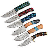 Set of 06 Handmade Damascus Steel Skinners with Wooden Box