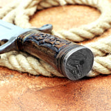 Engraved Handle Handmade Hunting Knife with Leather Cover – Perfect Gift for Outdoor Enthusiasts