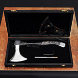 Black Handle Handmade Axe with Wooden Box and Accessories – Perfect Gift for Campers