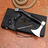 Black Handle Handmade Axe with Wooden Box and Accessories – Perfect Gift for Campers