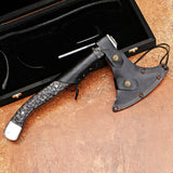 Black Handle Handmade Axe with Wooden Box and Accessories – Perfect Gift for Campers