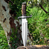 Engraved Handle Handmade Hunting Knife with Leather Cover – Perfect Gift for Outdoor Enthusiasts