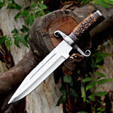 Engraved Handle Handmade Hunting Knife with Leather Cover – Perfect Gift for Outdoor Enthusiasts