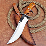 Yellow Handle Bowie 1 Custom Handmade D2 Steel Hunting Knife with Leather Cover – Anniversary/Birthday Gift