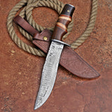 Custom Handmade Damascus Steel Hunting Knife with Leather Cover – Anniversary/Birthday Gift