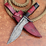 Damascus Hunting Knife Custom Handmade Damascus Steel Hunting Knife with Leather Cover – Anniversary/Birthday Gift