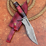 Damascus Hunting Knife Custom Handmade Damascus Steel Hunting Knife with Leather Cover – Anniversary/Birthday Gift