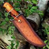 Yellow Handle Bowie 1 Custom Handmade D2 Steel Hunting Knife with Leather Cover – Anniversary/Birthday Gift