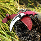 Red Wood Karambit Custom Handmade J2 Steel Karambit Knife with Leather Cover – Anniversary/Birthday Gift