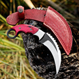 Red Wood Karambit Custom Handmade J2 Steel Karambit Knife with Leather Cover – Anniversary/Birthday Gift