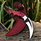 Red Wood Karambit Custom Handmade J2 Steel Karambit Knife with Leather Cover – Anniversary/Birthday Gift