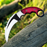 Red Wood Karambit Custom Handmade J2 Steel Karambit Knife with Leather Cover – Anniversary/Birthday Gift