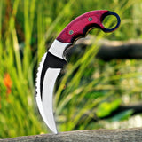 Red Wood Karambit Custom Handmade J2 Steel Karambit Knife with Leather Cover – Anniversary/Birthday Gift