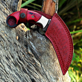 Red Wood Karambit Custom Handmade J2 Steel Karambit Knife with Leather Cover – Anniversary/Birthday Gift