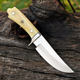 Crown Bone Handle Skinner Custom Handmade J2 Steel Hunting Knife with Camel Bone Handle and Leather Cover – Anniversary/Birthday Gift