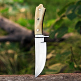 Crown Bone Handle Skinner Custom Handmade J2 Steel Hunting Knife with Camel Bone Handle and Leather Cover – Anniversary/Birthday Gift