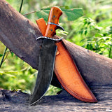 Yellow Handle Bowie 2 Custom Handmade D2 Steel Hunting Knife with Leather Cover – Anniversary/Birthday Gift