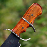 Yellow Handle Bowie 2 Custom Handmade D2 Steel Hunting Knife with Leather Cover – Anniversary/Birthday Gift