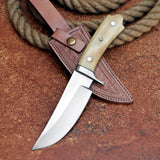 Crown Bone Handle Skinner Custom Handmade J2 Steel Hunting Knife with Camel Bone Handle and Leather Cover – Anniversary/Birthday Gift