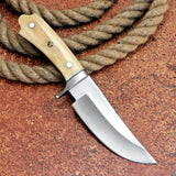 Crown Bone Handle Skinner Custom Handmade J2 Steel Hunting Knife with Camel Bone Handle and Leather Cover – Anniversary/Birthday Gift