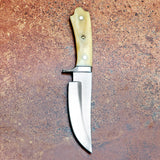 Crown Bone Handle Skinner Custom Handmade J2 Steel Hunting Knife with Camel Bone Handle and Leather Cover – Anniversary/Birthday Gift
