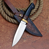 Black Micarta Knife Custom Handmade High Polished J2 Steel Skinner Knife with Micarta Handle and Leather Cover – Anniversary/Birthday Gift