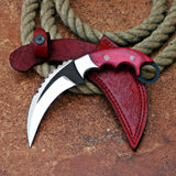 Red Wood Karambit Custom Handmade J2 Steel Karambit Knife with Leather Cover – Anniversary/Birthday Gift