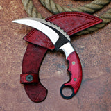 Red Wood Karambit Custom Handmade J2 Steel Karambit Knife with Leather Cover – Anniversary/Birthday Gift