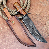 Yellow Handle Bowie 2 Custom Handmade D2 Steel Hunting Knife with Leather Cover – Anniversary/Birthday Gift