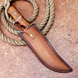 Yellow Handle Bowie 2 Custom Handmade D2 Steel Hunting Knife with Leather Cover – Anniversary/Birthday Gift