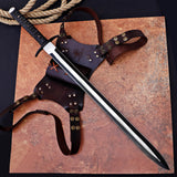 Powder Coated Sword Custom Handmade Carbon Steel Machete with Leather Cover – Anniversary/Birthday Gift