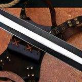 Powder Coated Sword Custom Handmade Carbon Steel Machete with Leather Cover – Anniversary/Birthday Gift
