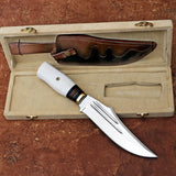 White Bear Knife Custom Handmade J2 Steel Hunting Knife with Leather Cover and Wooden Box – Anniversary/Birthday Gift