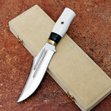 White Bear Knife Custom Handmade J2 Steel Hunting Knife with Leather Cover and Wooden Box – Anniversary/Birthday Gift