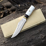 White Bear Knife Custom Handmade J2 Steel Hunting Knife with Leather Cover and Wooden Box – Anniversary/Birthday Gift