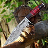 Custom Handmade Damascus Steel Hunting Knife with Leather Cover – Anniversary/Birthday Gift